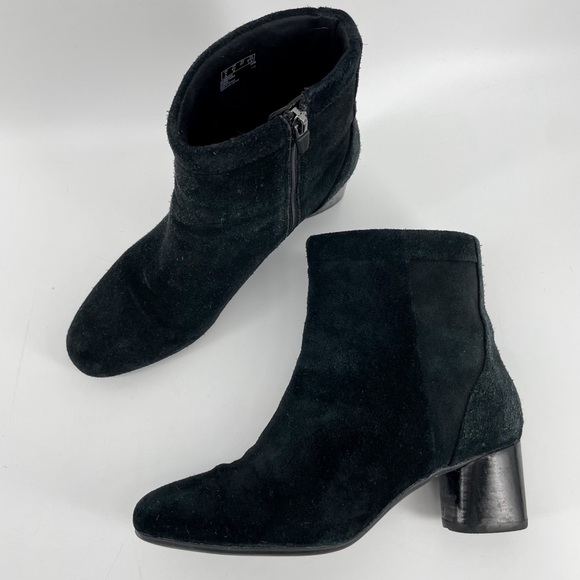 Clarks Womens Unstructured Ankle Boots Black Leather Block Heel 6.5M - Picture 1 of 10